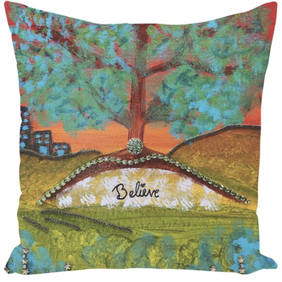 Hand Crafted Other - Pillow with Print of Original "Believe" by Butterfly Rising Designs